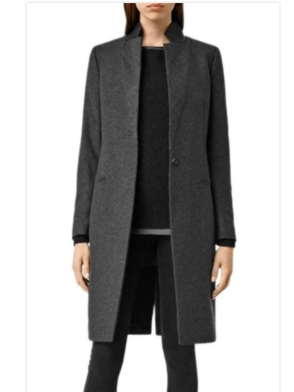 All Saints AllSaints Anise Italian Wool Coat Leather and Plaid Lapels Overcoat